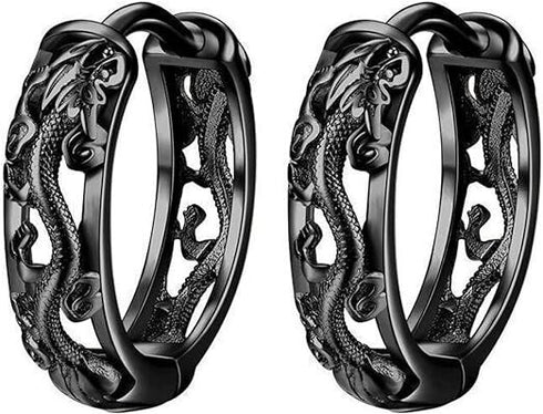 Punk Style Hollow Out Dragon Carved Unique Design Men Women Huggie Hoop Earrings